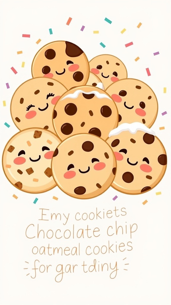 Adorable and Funny Cookie Quotes for Every Occasion An array of cute cookies with smiley faces and colorful sprinkles, featuring funny cookie quotes.